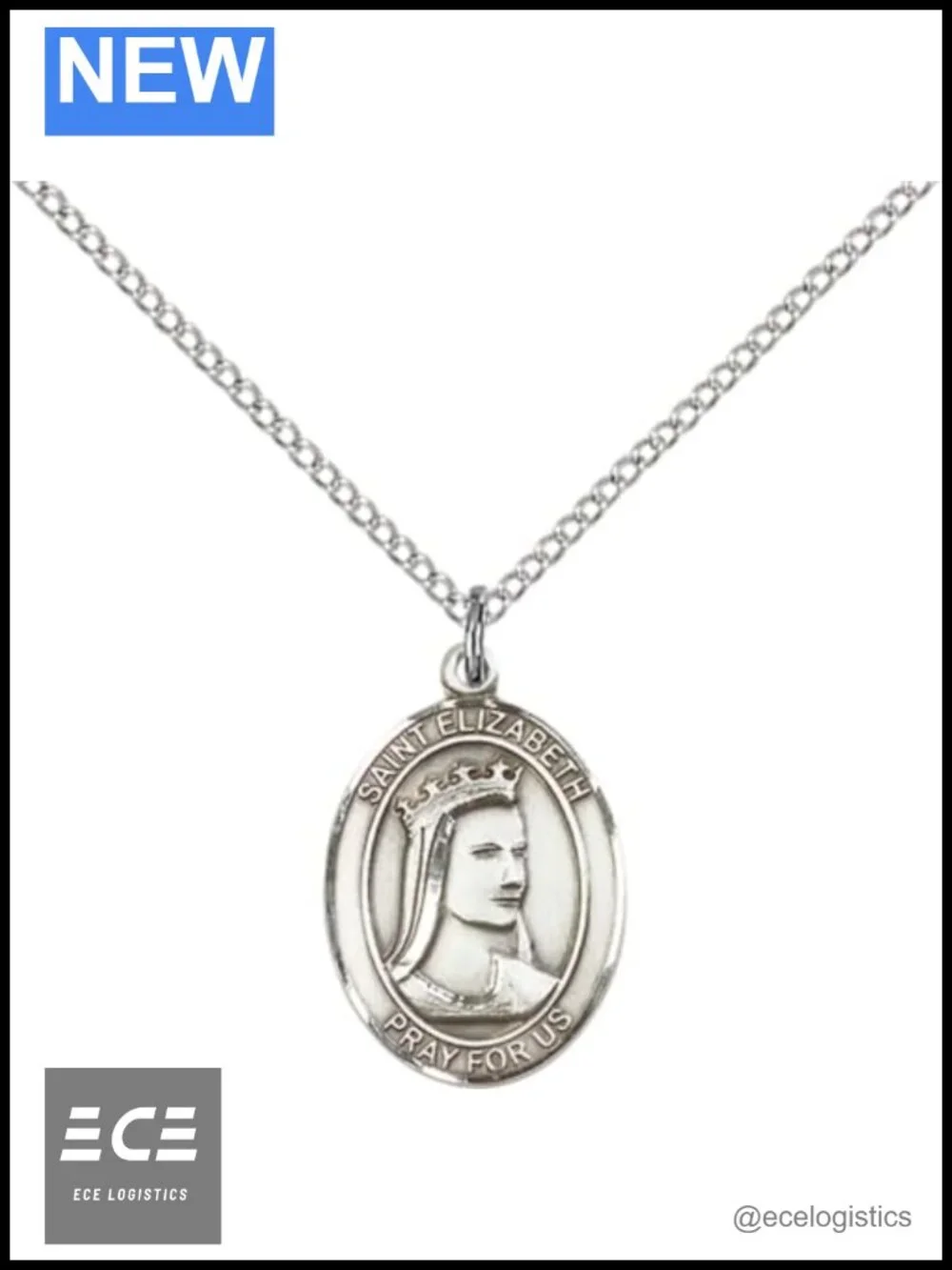 Sterling Silver Saint Elizabeth of Hungary Medal Pendant Necklace